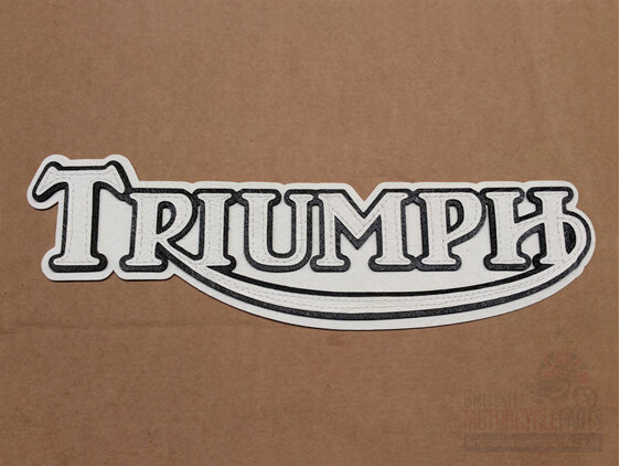 00-0012 Triumph Sew On Patch White Black - British Motorcycle Parts Auckland NZ