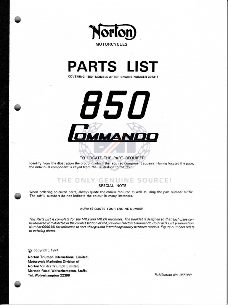 06-5988 Replacement Parts List - 850cc Norton Commando MK2 MK2A