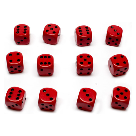 12 Red and Black Six Sided Dice (16mm)