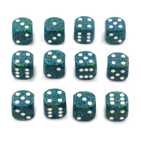 12 'Sea' Speckled Six Sided Dice (16mm)