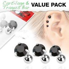 3 Pack of Assorted 316L Tragus Bar Round Gem Top - Other Colours