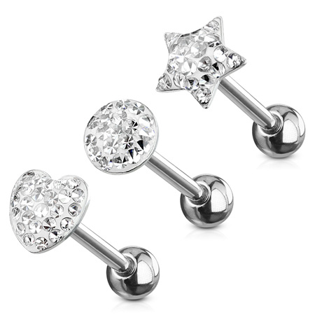 3 Pcs Assorted  Clear CZ Paved Tongue Bar Pack