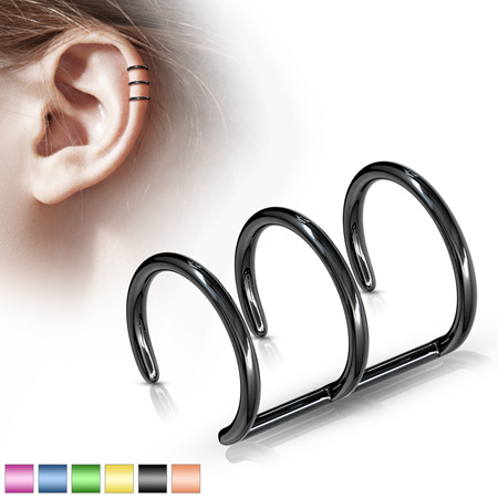 316L Surgical Steel Fake Cartilage 'Clip-On' Triple Closure Ring