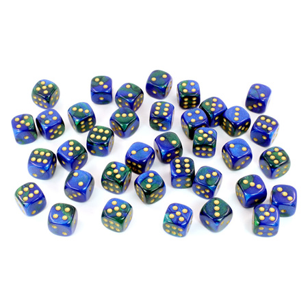36 Blue & Green with Gold Gemini 12mm Six Sided Dice