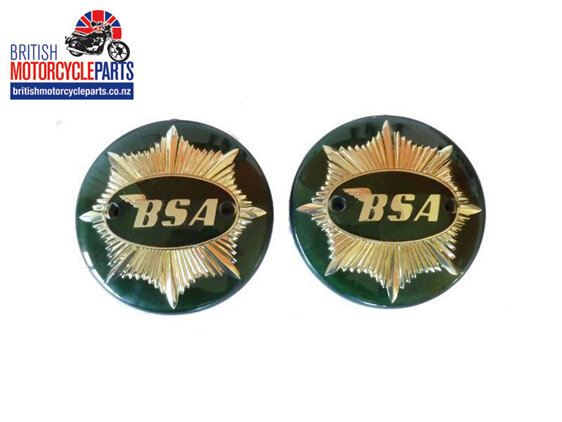 42-8105 BSA A7 Shooting Star & Gold Star Tank Badges - Green & Gold - UK Made