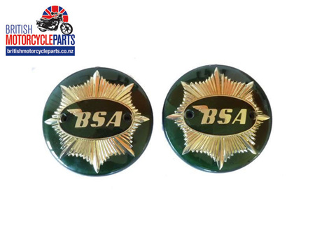 42-8105 BSA A7 Tank Badges - Green & Gold - Pair