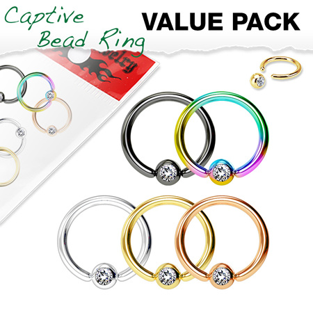 5 Pcs Jewel Set Ball Captive Rings Value Pack