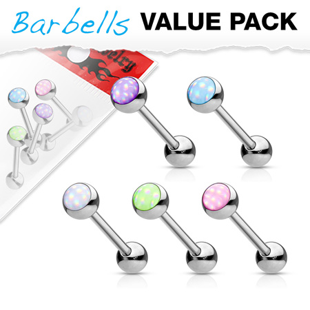 5 Pcs Value Pack Illuminating Stone Set 316L Surgical Steel Barbells