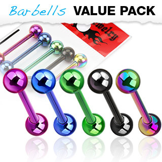 5 Pcs Value Pack of Titanium IP Straight Barbell