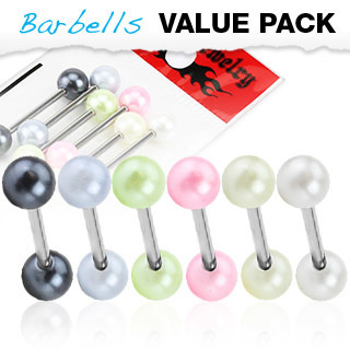 6 Pack Assorted Color Barbells w/ Faux Pearl Balls