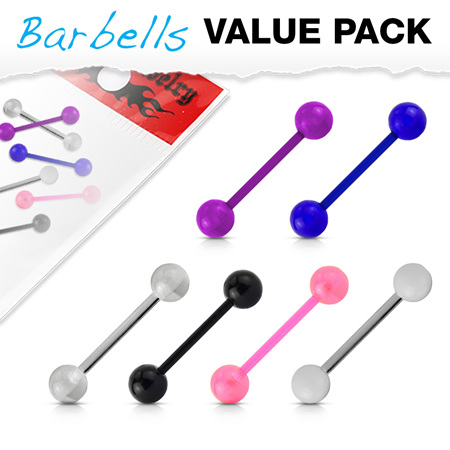 6 Pcs  Bio Flex Barbells w/ UV Light Reactive Acrylic Balls