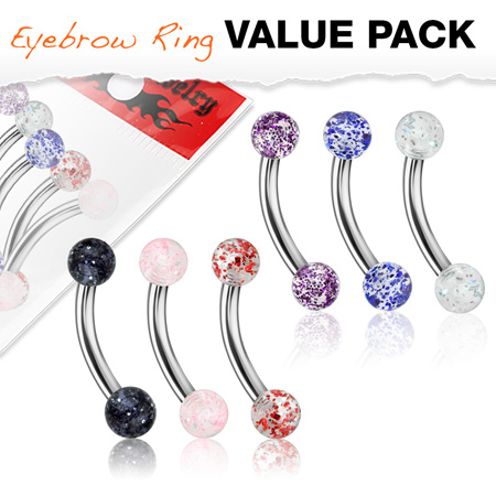 6 Pcs Pack Acrylic Color Glitter Ball Eyebrow Bar