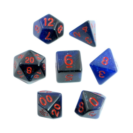 7 Black & Blue with Red Stardust Dice