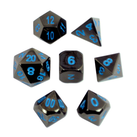 7 'Black Chrome' with Blue Classic Metal Dice