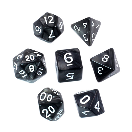 7 Black with White Marble Dice