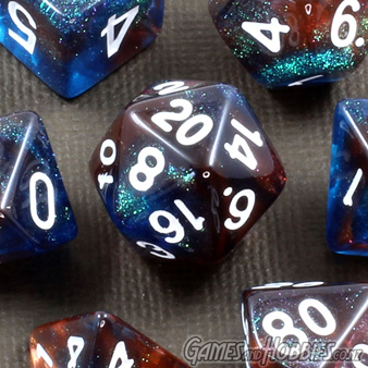 7 Blue and Copper with White Translucent Starlight Dice Games and Hobbies NZ