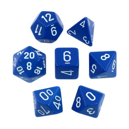 7 Blue with White Opaque Dice