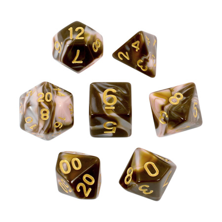 7 Brown & Pink with Gold Fusion Dice