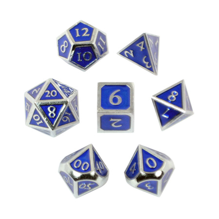 7 'Chrome' with Blue Vintage Metal Dice