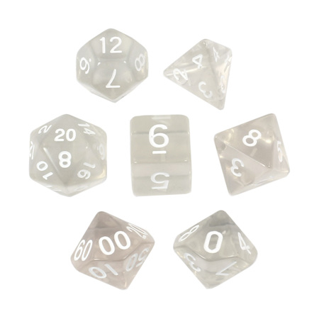 7 Clear with White Translucent Dice