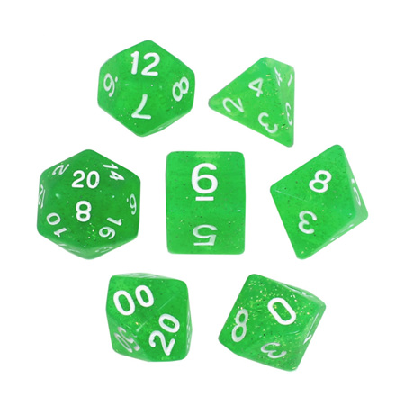 7 Green with White Glitter Dice