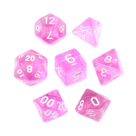 7 Pink with White Translucent Dice