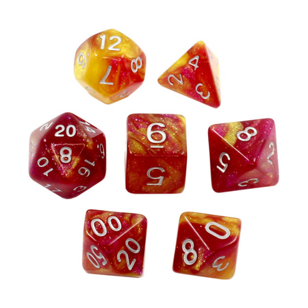 7 Red & Yellow with Silver Stardust Dice
