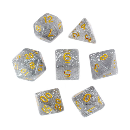 7 Silver with Gold Glitter Dice