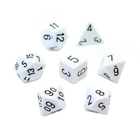 7 White with Black Opaque Dice