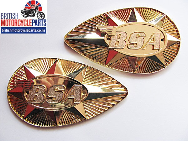 82-9695 82-9696 BSA A65 A75 Petrol Tank Badges - Gold - British Motorcycle Parts