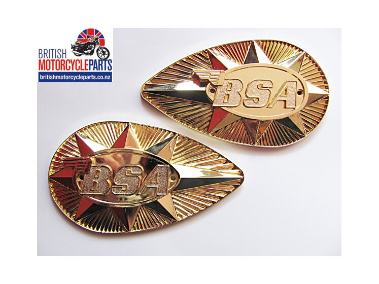 82-9695 82-9696 BSA A65 A75 Petrol Tank Badges - Gold - British Motorcycle Parts