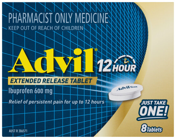 Advil 12 Hour Extended Release Tablets Ibuprofen 600mg 8 Tablets