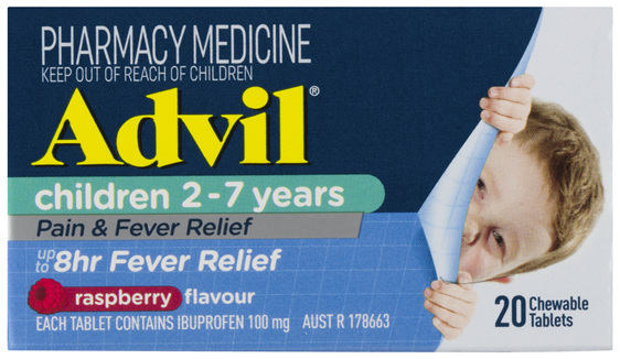 Advil Children 2-7 Years Chewable Raspberry 20 Tablets