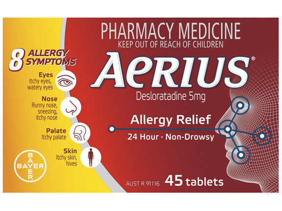 Aerius 24 Hour Non Drowsy Allergy Relief Antihistamine Tablets 45 Pack