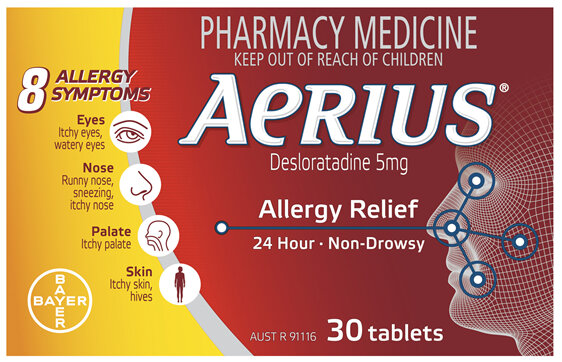 Aerius 24 Hour Non Drowsy Allergy Relief Antihistamine Tablets 30 Pack