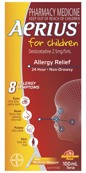 Aerius for Children Allergy Relief Antihistamine Bubblegum Syrup 100mL