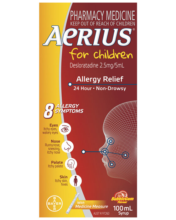 Aerius for Children Allergy Relief Antihistamine Bubblegum Syrup 100mL