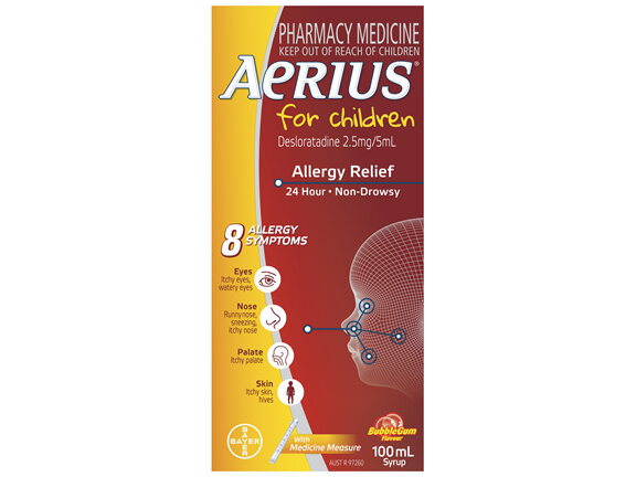 Aerius for Children Allergy Relief Antihistamine Bubblegum Syrup 100mL