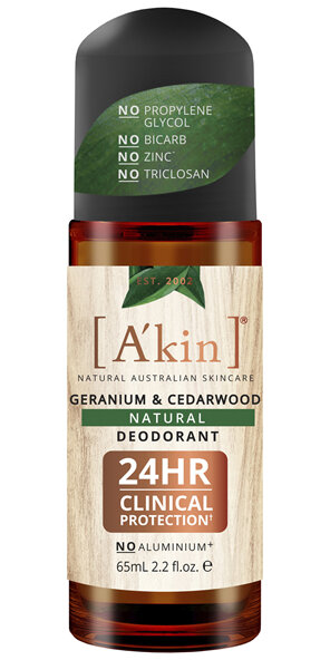 A’kin Geranium & Cedarwood Natural Roll-On Deodorant 65mL