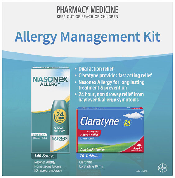 Allergy Management Kit with Claratyne 10 tablets and Nasonex Allergy 140 sprays