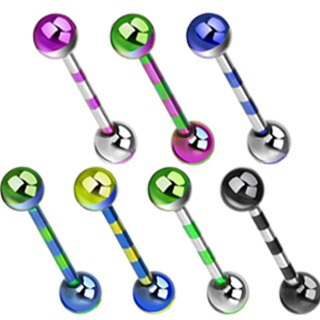 Anodized Over Surgical Steel Duo-Tone Striped Barbell