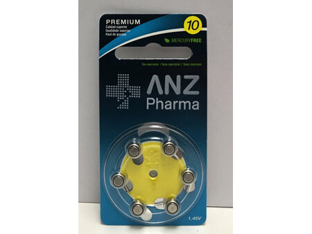 ANZ Pharma Hearing Aid Battery Size 10 6 Pack
