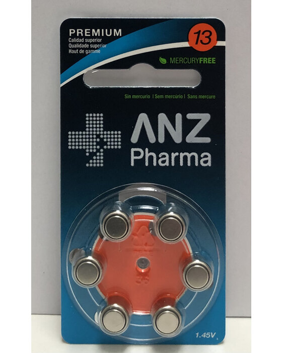 ANZ Pharma Hearing Aid Battery Size 13 6 Pack