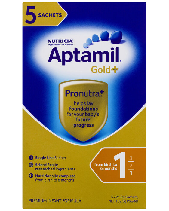 Aptamil Gold+ 1 Baby Infant Formula Sachets From Birth to 6 Months 5 Pack 21.9g