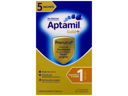 Aptamil Gold+ 1 Pronutra Biotik Baby Infant Formula Sachets From Birth to 6 Months 5 Pack 21.9g