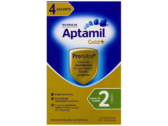 Aptamil Gold+ 2 Baby Follow-On Formula Sachets From 6-12 Months 4 Pack 30.8g