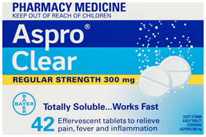 Aspro Clear Pain Relief Aspirin 42 Soluble Effervescent Tablets