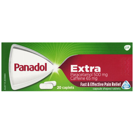 AU Only: Panadol Extra for Pain Relief, Paracetamol & Caffeine - 500mg 20 Caplets