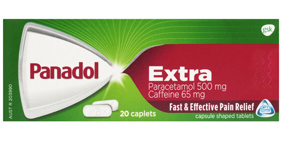 AU Only: Panadol Extra for Pain Relief, Paracetamol & Caffeine - 500mg 20 Caplets