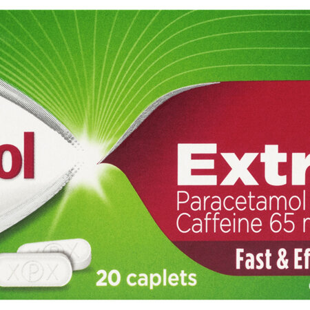 AU Only: Panadol Extra for Pain Relief, Paracetamol & Caffeine - 500mg 20 Caplets